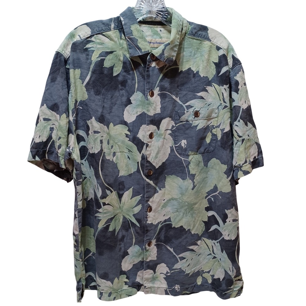 Tommy Bahama Greenway Grove Silk Hawaiian Camp Shirt Mens L Tropical Resort Luau